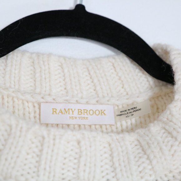 Ramy Brook Rachel Ivory Pom Pom Sweater XS Alpaca Wool Crewneck Bishop Sleeve - Picture 5 of 8